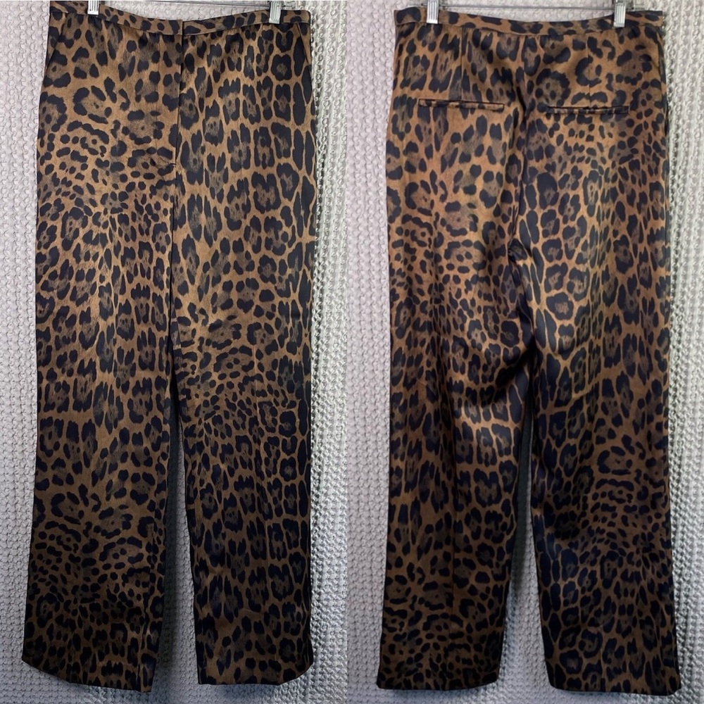 H&M thick satin straight leg leopard cheetah print trouser pants